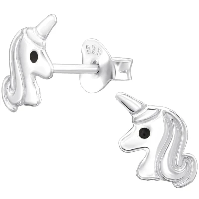 Afbeelding van JoyS Zilveren eenhoorn oorbellen 6 x 7 mm unicorn oorknoppen kinderoorbellen
