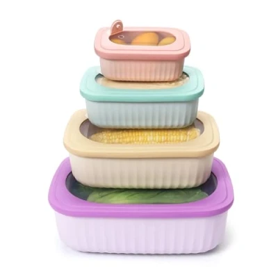 Afbeelding van KINGBON Set van 4 plastic voedselopslagcontainers met deksels, luchtdichte kook en winkelmengkomset, BPA vrije kom deksels voor vriezer, magnetron, vaatwasmachinebestendig (rechthoekig)