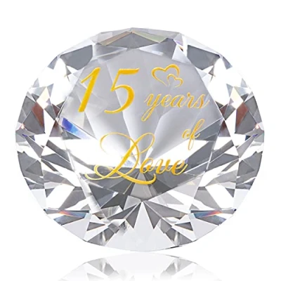 Afbeelding van 15 Jaar Huwelijksverjaardag Kristallen aandenken voor Partner Diamantvormige Ornamenten 15e Huwelijk Romantische Geschenken Paar Vrouw