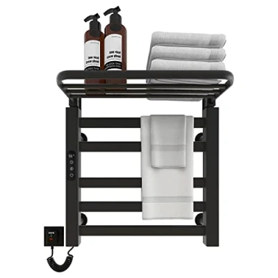 Afbeelding van elektrische handdoekradiator, 500x500mm intelligente handdoekverwarmer met constante temperatuur, droger verwarmde badkamer verwarmd handdoekenrek, antraciet Black Left