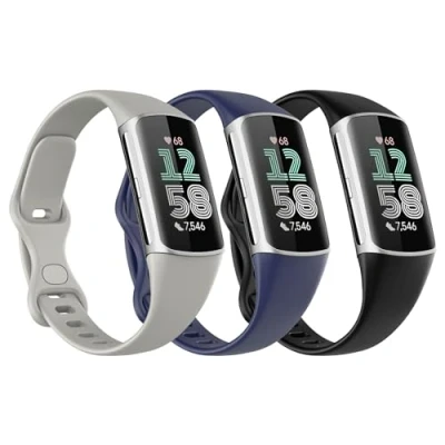 Afbeelding van Astorgos 3 Pack Slim Straps Compatible with Fitbit Charge 6/Charge 5 for Women Men, Soft TPE Watch Strap Thin Band Replacement Wristband, Black/Dark Blue/Rock Gray