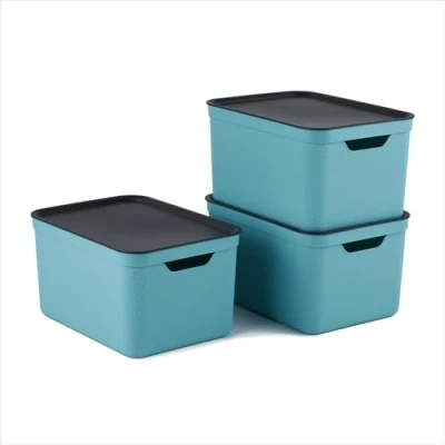 Afbeelding van Jive Dekobox Set van 3 opbergdozen 16l met deksel, Kunststof (PP gerecycleerd), turkoois/antraciet, 3x16l (37.5 x 27.8 29.8 cm)