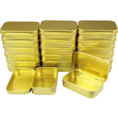 Afbeelding van 20 stuks rechthoekige metalen blikjes, lege scharnierdozen, container, basic benodigdheden, home storage organizer, mini box, set, 95 x 62 mm, goudkleurig