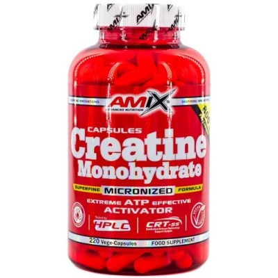 Afbeelding van AMIX Creatine monohydraat 220 capsules Voedingssupplement Verbetert de fysieke prestaties Ideaal voor sporters 100% gemicroniseerd Eiwit spiermassa