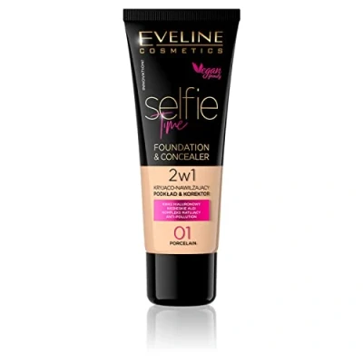 Afbeelding van Eveline Cosmetics Selfie Time Foundation &amp; Concealer 01 Porcelain 30ml.