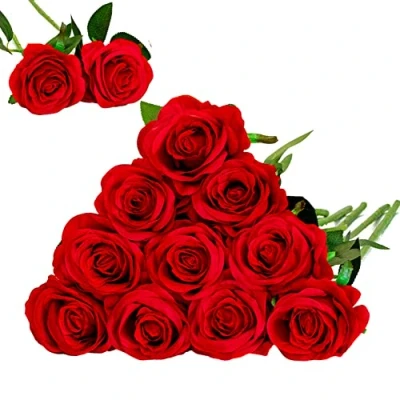 Afbeelding van Floralsecret 12 stuks kunstrozen, bloemen, zijden bloemboeket, enkele kunstmatige steel met lange voor thuis, bruiloft, feest, tuindecoratie (zwart)