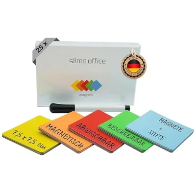 Afbeelding van SILMO 25 x magneetstrips beschrijfbaar 75 mm kleurrijk + pen / marker voor whiteboard/kanban/scrum board/koelkast magneten afwasbaar en herbeschrijfbaar organiseer kantoormagazijn