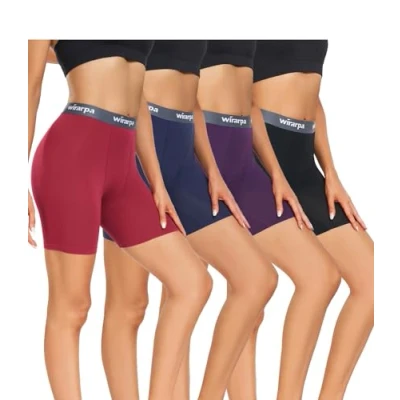 Afbeelding van wirarpa Modale boxershort voor dames, anti schaafbroek, ultrazachte boyshorts onderjurk, verpakking van 4 stuks, Zwart/Navy/Paars/Rood, 3XL