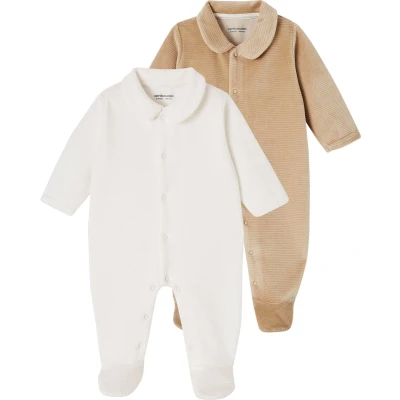 Afbeelding van Vertbaudet Set van 2 geribd fluwelen babyslaappakjes met opening voor