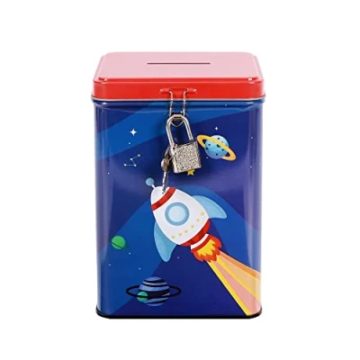 Afbeelding van I TOTAL® Grappige spaarpot met hangslot en sleutel, van metaal sluiting (Space Adventure)
