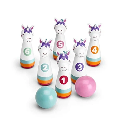 Afbeelding van Mousehouse Gifts Kegelset voor kinderen, eenhoorn design, hout