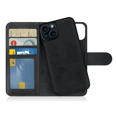 Afbeelding van MyGadget Flip Case Telefoonhoes voor Apple iPhone 15 Magnetische hoes van kunstleer klaphoes kaartenvak beschermhoes in zwart