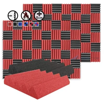 Afbeelding van Arrowzoom 96 Acoustic Panelen Geluidsabsorberende akoestische Wedge Correctie Vlamvertragende Audio Behandeling schuimpanelen 25x25x5cm Zwart &amp; Rood
