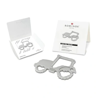 Afbeelding van Cadeauartikel: ROMINOX Key Tool // Tractor, 18 functies, sleutelhanger sleutelhanger, flesopener, roestvrij staal multitool + functiebeschrijving, multifunctioneel gereedschap, reizen of vakantie