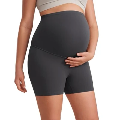 Afbeelding van CRZ Yoga Womens Butterluxe Zwangerschaps Shorts Over De Buik 4&quot;,Workout Running Atletische Zwangerschap Biker Mysterieus grijs M