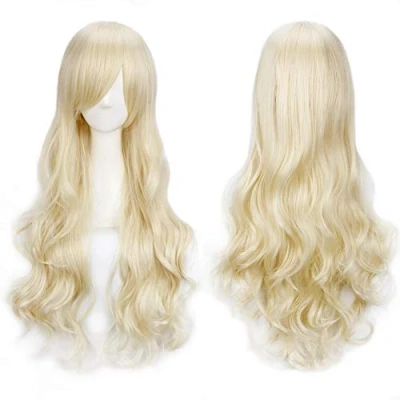 Afbeelding van Colorfulpanda 81 cm lange golvende cosplay blonde pruik voor vrouwen, vol haar met pony synthetische Halloween meisjes, anime kostuum party (lichtblond)