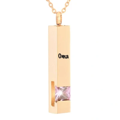 Afbeelding van Luxe Ashanger Met Ketting En Gravering Oma Assieraad Rosegoud Roze Steen As Gedenksieraad Urn Incl. vuller