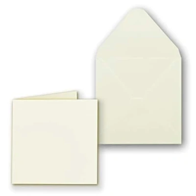 Afbeelding van 50x vierkante vouwkaartenset incl. enveloppen 14 x cm blanco in crème ideaal om zelf vorm te geven en creëren