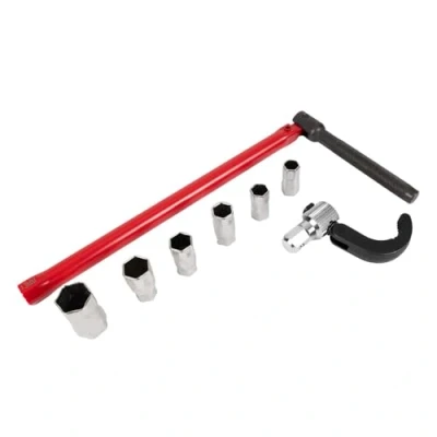 Afbeelding van Dönges Staande kraanmoersleutelset 13 mm, klauw SW 36 + inzetstukken 9 17 mm kraansleutel universeel gereedschap, moersleutel, klaueadpter, wastafelarmatuurgereedschap, speciaal gereedschap