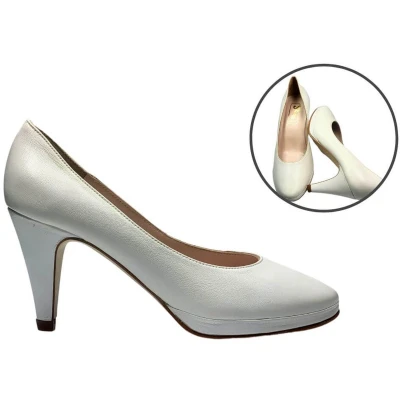 Afbeelding van Stravers Maat 44 Witte Pumps Leer Trouwschoenen. Stijlvolle Hoge Hakken Grote Maten