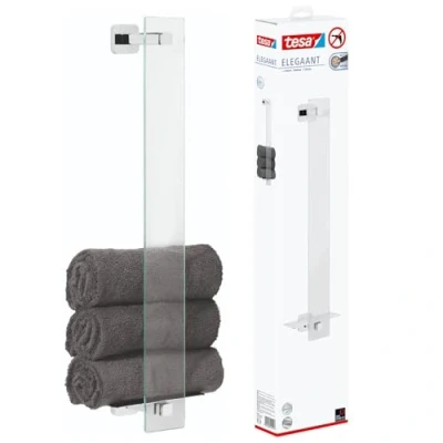 Afbeelding van tesa ELEGAANT Handdoekhouder incl. klevende adapter voor bevestiging Elegant design Metaal Verchroomd Gegarandeerd roestvrij, 127 mm x 180 667