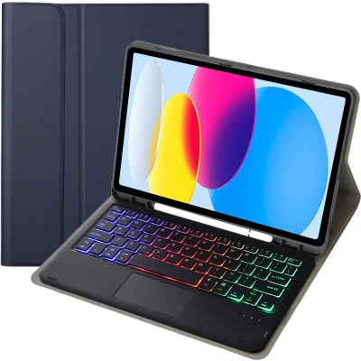 Afbeelding van Case2go Bluetooth Toetsenbord hoes geschikt voor Apple iPad 10 10.9 Inch (2022) QWERTY met verlichting Pencil houder Touchpad Donker Blauw