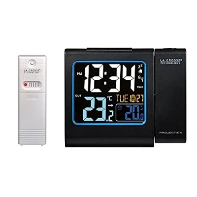 Afbeelding van La Crosse Technology WT552 BLA wekkerradio, met projectie in rood, gekleurd LCD display, binnen en buitentemperatuur, zwart