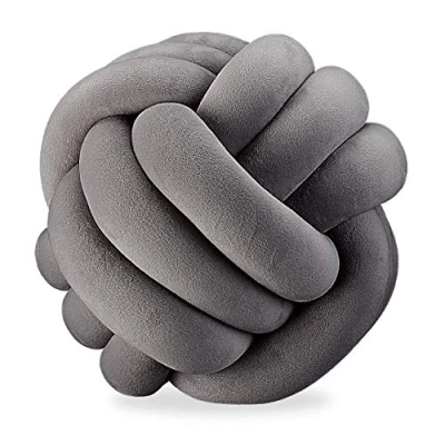Afbeelding van Relaxdays knot kussen, knoopkussen voor de bank, decoratief, Scandinavisch, sierkussen knopen, Ø 25 cm, donkergrijs