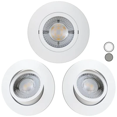 Afbeelding van Scandinavian home 3 delige set LED spots 230V 4,3W warm wit draaibaar 68mm 75mm I geschikt voor badkamer CRI 90 350lm 3000K matwit inbouwspot plafondinbouwlamp plat