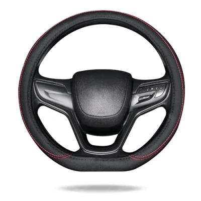 Afbeelding van Lifetooler Stuurwiel Cover Type D Universeel Antislip Bescherming Vlakke Onderste Auto voor (Zwart rood)