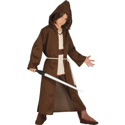 Afbeelding van Ruimte meester carnaval / Halloween mantel bruin met capuchon kinderen 140/152