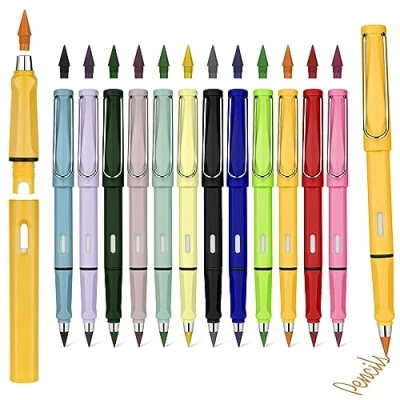 Afbeelding van Ainiv Inktloze Kleurpotloden, 12 stuks Forever Potlood met gum, Infinity Magic Kleurpotloden Eeuwig Geen Slijpen voor Schrijven Tekenen Extra Kleur Vervangbare Penpunten