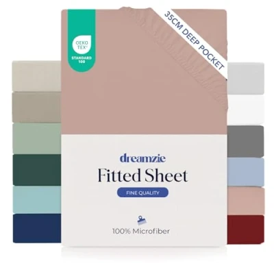 Afbeelding van Dreamzie hoeslaken 140x190/200 Kap 35 cm voor dik matras 100% microvezel Lichtroze, gecertificeerd chemicaliënvrij (Oeko TEX), met volledig elastiek