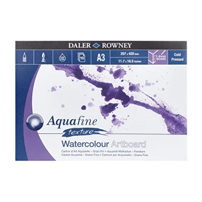 Afbeelding van Daler Rowney Aquafine koudgeperst aquarel en gouache 1,4 mm dik A3 Art Board, natuurlijk wit, gelijmd 1 kant, 10 vellen, ideaal voor professionele beginnende kunstenaars, zuurvrij