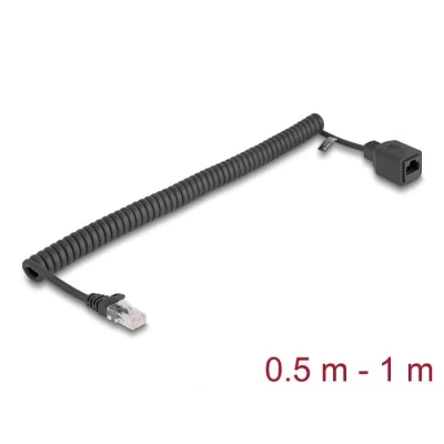 Afbeelding van Delock RJ45 Spiralkabel Stecker zu Buchse Cat.5e UTP 0,5 m bis 1 sch