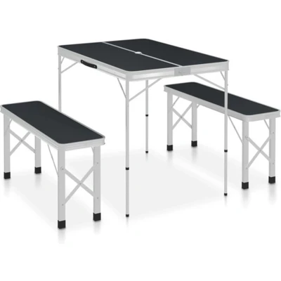 Afbeelding van Campingtafel inklapbaar met 2 banken aluminium grijs