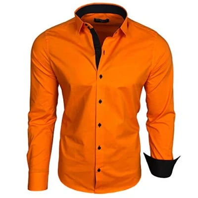 Afbeelding van Baxboy B 500 herenoverhemd met lange mouwen, zakelijk, vrije tijd, bruiloft, gemakkelijk te strijken, slimfit, kentkraag, geschikt om dragen bij pak, Oranje_1, M