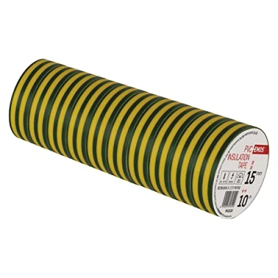 Afbeelding van EMOS PVC isolatietape, geel groen, verpakking van 10, 15 mm x 10 m, 0,13 banddikte, zelfklevend, hoge spanningssterkte en gebruikstemperatuurbereik, UV bestendig, waterdicht, zonder textielweefsel