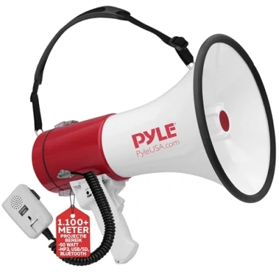 Afbeelding van Portable Megaphone Speaker PA Bullhorn Built in Siren, 50W Adjustable Volume Control &amp; 1200 Yard Range Ideal for Any Outdoor Sports, Cheerleading Fans Coaches or Safety Drills Pyle PMP52BT