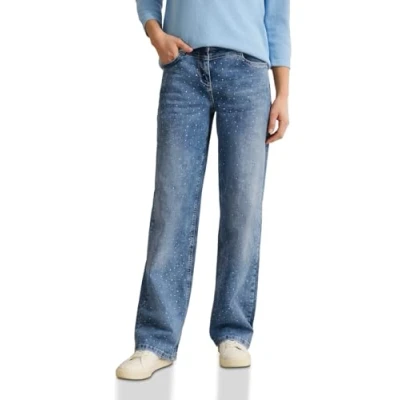 Afbeelding van Cecil Glitzernde Straight leg jeans, Dames, Maat: 34x32, Blau