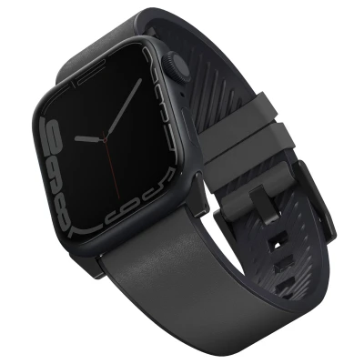 Afbeelding van Apple Watch bandje Echt leder Grijs Geschikt voor 1 9 / SE Ultra (2)