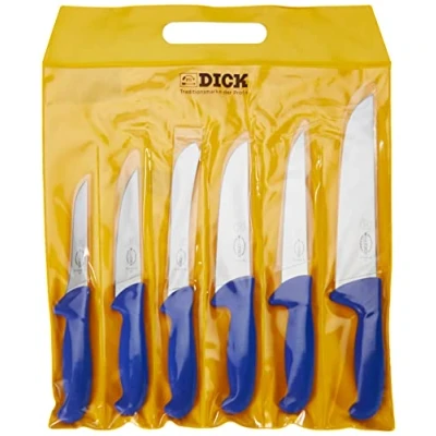 Afbeelding van F. DICK ErgoGrip messenset, 6 delig (blokmes 18, 23 cm, steekmes 15, sorteermes 18 uitbeenmes 13 HRC 56), roestvrij staal, blauw, 36,4 cm