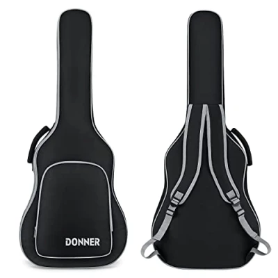 Afbeelding van Donner akoestische gitaar gigbag 40/41 inch, 5 mm dikte rugzak zachte solide gitaarkoffer met verstelbare riemen, waterbestendige non woven interieur dikker sponspad zak, zwart, tas,