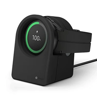 Afbeelding van elago GWT3 Oplaadstandaard Compatibel met Samsung Galaxy Watch 7/7 Ultra, 6/6 Classic, 5/5 Pro [40/43/44/45/47mm], Klassiek Klokontwerp, Nachtstandmodus [Oplaadkabel Niet Inbegrepen] (Zwart)