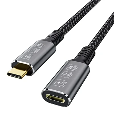 Afbeelding van CableDeconn USB4 8K kabel, 0,8 m, Thunderbolt 4 verlengkabel, type C stekker naar bus, converter Ultra HD bij 60Hz, 100 W opladen, 40 Gbps gegevensoverdracht, compatibel met externe SSD, eGPU