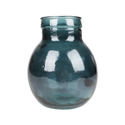 Afbeelding van Natural Living Bloemenvaas Lourdes donkerblauw transparant gerecycled glas D20 x H24 cm Ronde vorm Vazen