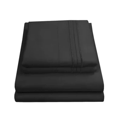 Afbeelding van Sweet Home Collection Luxe beddengoed set met plat, hoeslaken, 2 kussenslopen, microvezel, zwart, koningin
