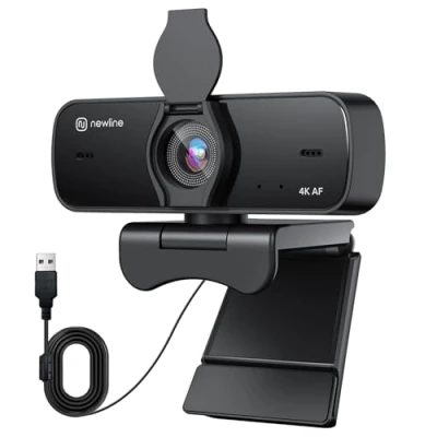 Afbeelding van N newline 4k Webcam voor PC met 2 Microfoon, Nieuwe verbeterde Autofocus, 30fps, Licht Correctie, Privacy Shutter, USB Full HD Streaming Laptop Mac Skype