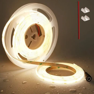 Afbeelding van TOPAI COB ledstrip, 5 m, warmwit, waterdicht IP65, 12 V, 3000 K, voor buiten, CRI&gt;90, zeer helder, 4000 lm, zelfklevend, 480 leds/m, flexibel te snijden (product zonder voeding)