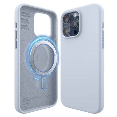 Afbeelding van elago Magnetische Silicone Hoesje Compatibel met iPhone 15 Pro Max Case, MagSafe Alle Accessoires, Ingebouwde Magneten, Premie Siliconen [5 Laags Structuur] (Licht Blauw)